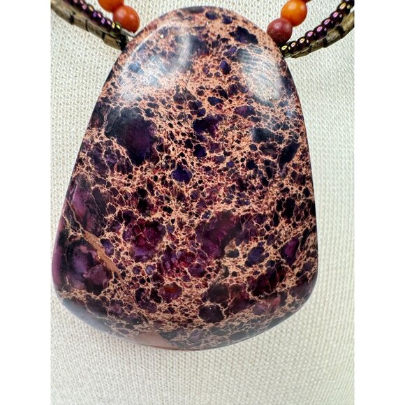 Variscite Stone Beaded Necklace With Multicolor Beads & Large Pendant - Picture 3 of 16